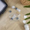 Kit de voyage avec 3 flacons et 2 pots (12ML à 100ML) en plastique blanc+ Pochette transparente