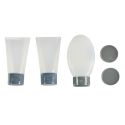 Kit de voyage avec 3 flacons et 2 pots (12ML à 100ML) en plastique blanc+ Pochette transparente