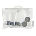 Kit de voyage avec 3 flacons et 2 pots (12ML à 100ML) en plastique blanc+ Pochette transparente