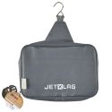 Trousse de toilette rectangulaire 18x26cm en polyestère gris avec son crochet de suspension