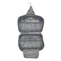Trousse de toilette rectangulaire 18x26cm en polyestère gris avec son crochet de suspension