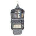 Trousse de toilette rectangulaire 18x26cm en polyestère gris avec son crochet de suspension