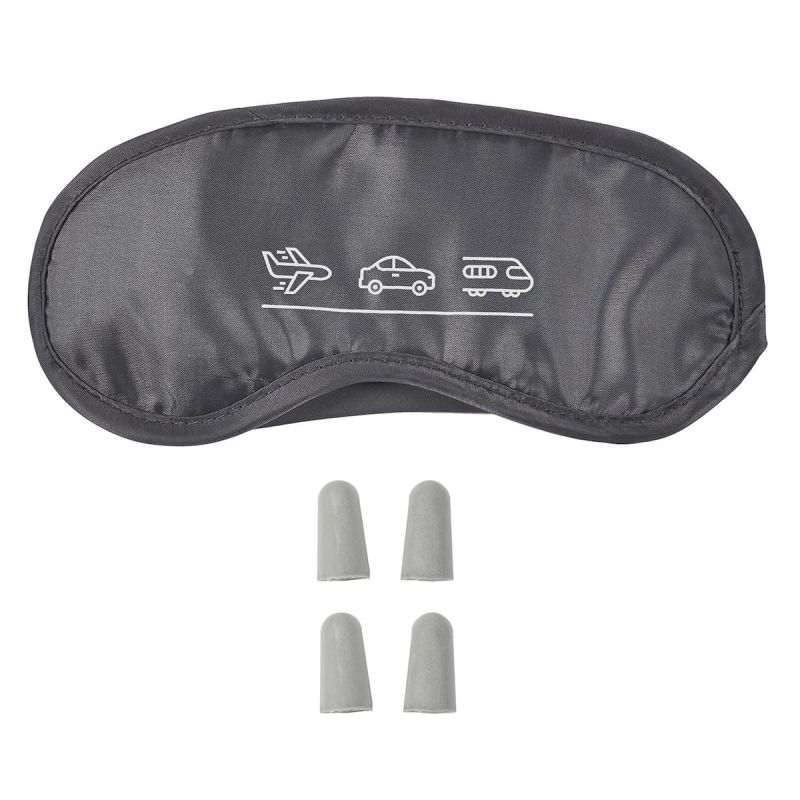 Masque de voyage en polyestère gris + 2 paires de bouchons d'oreilles Masque de voyage en polyestère gris + 2 paires de bouchons d'oreilles