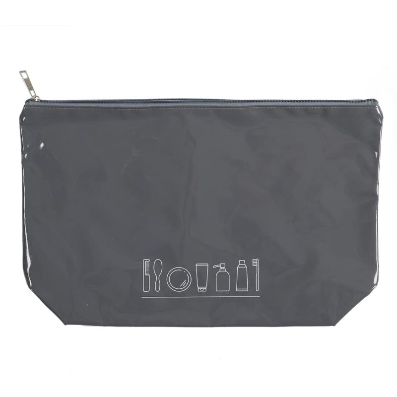 Trousse de toilette rectangulaire 23x36cm en plastique PVC gris avec fermeture eclair