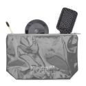 Trousse de toilette rectangulaire 23x36cm en plastique PVC gris avec fermeture eclair