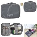 Trousse de toilette cosmétique rectangulaire 19x26cm en polyestère gris avec ses séparations amovibles