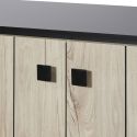 THOMAS - Buffet 4 portes aspect lames de bois finition Beach et plateau noir