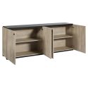 THOMAS - Buffet 4 portes aspect lames de bois finition Beach et plateau noir