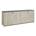 THOMAS - Buffet 4 portes aspect lames de bois finition Beach et plateau noir