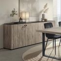 THOMAS - Buffet 4 portes aspect lames de bois finition Beach et plateau noir