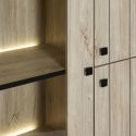 THOMAS - Argentier 3 portes dont 1 vitrée avec Leds aspect lames de bois finition Beach