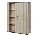 THOMAS - Argentier 3 portes dont 1 vitrée avec Leds aspect lames de bois finition Beach
