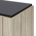 THOMAS - Meuble TV 2 portes aspect lames de bois finition Beach et plateau noir