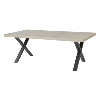 BEACH - Table repas 200cm plateau aspect bois clair pieds X métal noir