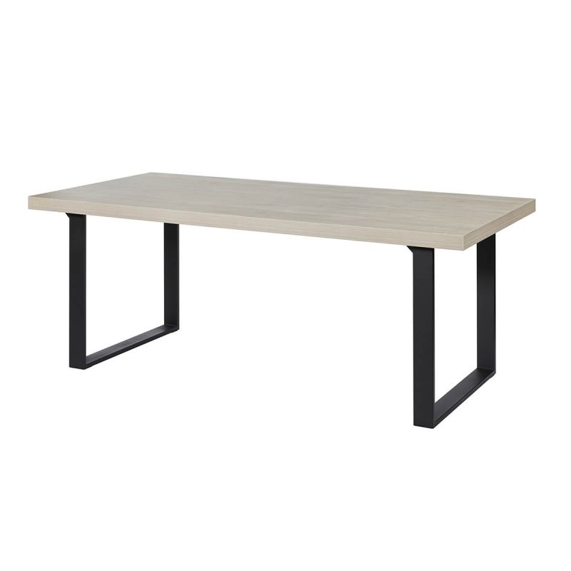 BEACH - Table repas 200cm plateau aspect bois clair pieds A métal noir