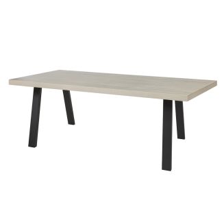 BEACH - Table repas 200cm plateau aspect bois clair pieds U métal noir