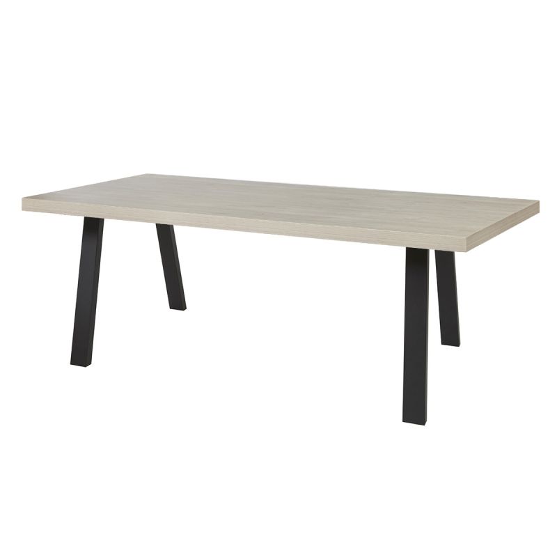 BEACH - Table repas 200cm plateau aspect bois clair pieds U métal noir