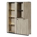 THOMAS - Ensemble séjour complet aspect lames de bois finition Beach et noir