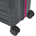 Lot de 3 Valises Grises Zip Rose Fluo avec Roues Pivotantes 360°, Cadenas Sécurisé à Code