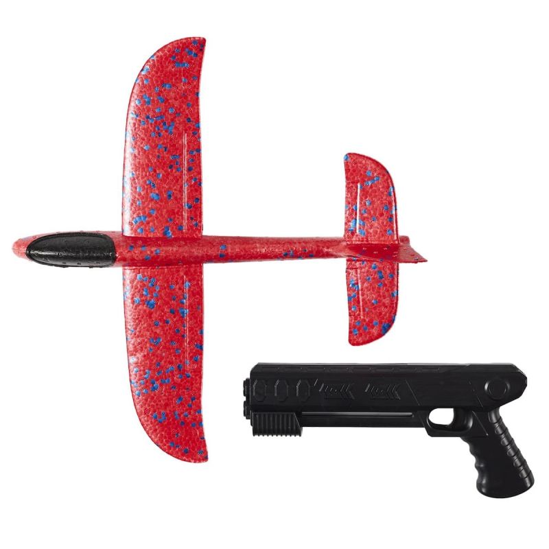 Jeu de lancer d’avion en plastique avec propulseur rouge et noir
