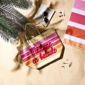 Sac de plage 50x35cm rayé avec message "Madame en balade" rose, orange et violet