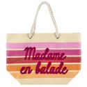 Sac de plage 50x35cm rayé avec message "Madame en balade" rose, orange et violet
