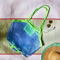 Sac de plage filet 45x26cm bicolore bleu/vert en polyestère