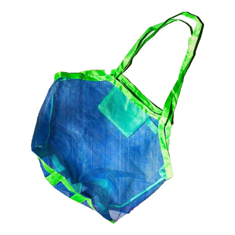 Sac de plage filet 45x26cm bicolore bleu/vert en polyestère