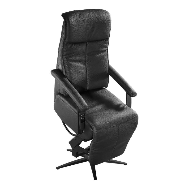 CENTAURE - Fauteuil relax pivotant releveur en cuir vachette noir