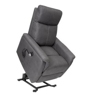GIACOMO - Fauteuil relax releveur tissu polyester imitation cuir gris foncé