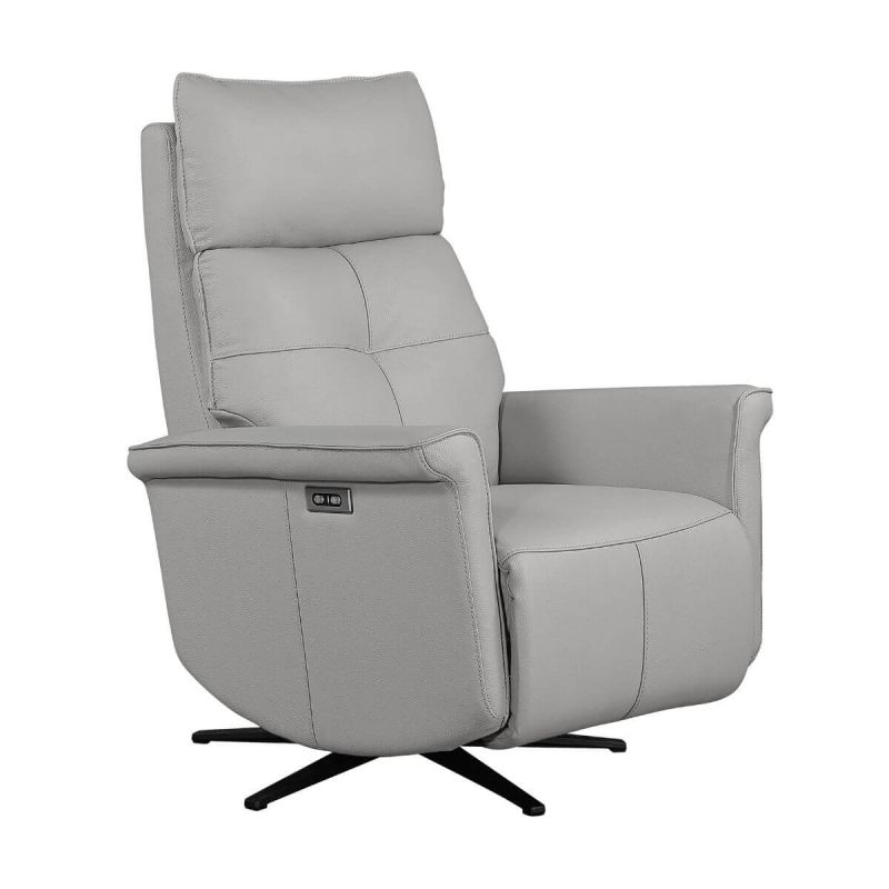 VENUSIA - Fauteuil pivotant relax releveur en cuir vachette gris clair