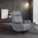VENUSIA - Fauteuil pivotant relax releveur en cuir vachette gris glacier