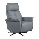 VENUSIA - Fauteuil pivotant relax releveur en cuir vachette gris glacier