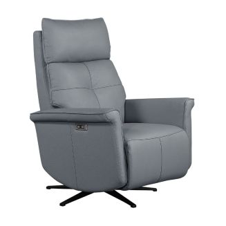VENUSIA - Fauteuil pivotant relax releveur en cuir vachette gris glacier