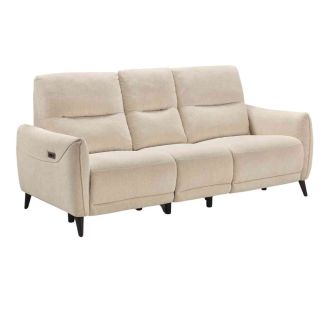 KERDAL - Canapé relax électrique 3 places tissu polyester beige