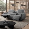 KERDAL - Canapé relax électrique 3 places tissu polyester gris