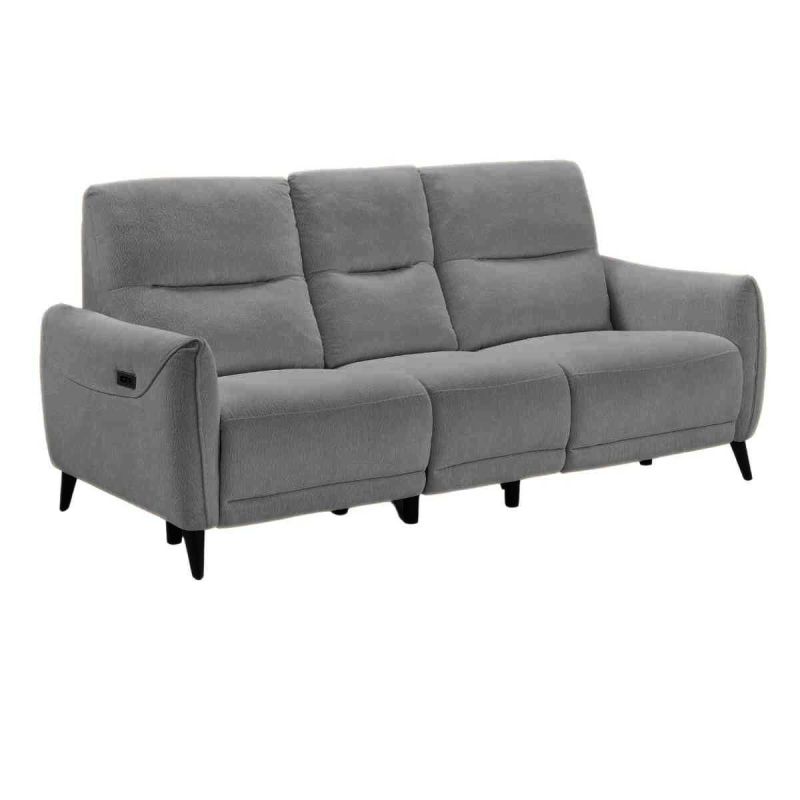 KERDAL - Canapé relax électrique 3 places tissu polyester gris KERDAL - Canapé relax électrique 3 places tissu polyester gris