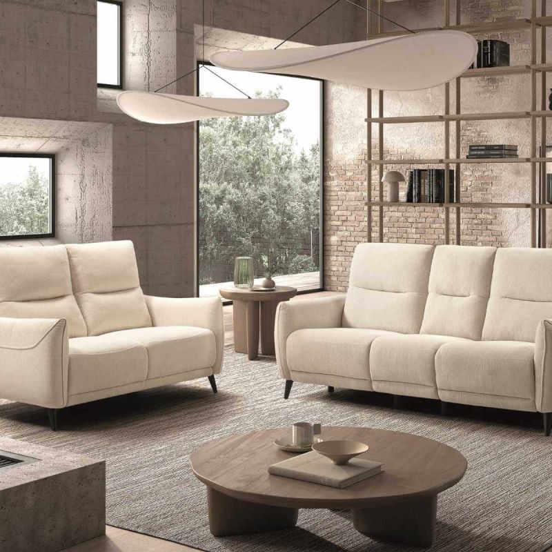 KERDAL - Ensemble Canapé relax électrique + canapé fixe tissu polyester beige KERDAL - Ensemble Canapé relax électrique + canapé fixe tissu polyester beige