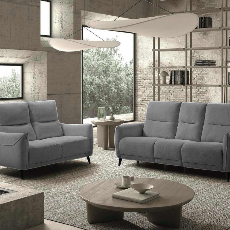 KERDAL - Ensemble Canapé relax électrique + canapé fixe tissu polyester gris KERDAL - Ensemble Canapé relax électrique + canapé fixe tissu polyester gris
