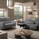 KERDAL - Ensemble Canapé relax électrique + canapé fixe tissu polyester gris