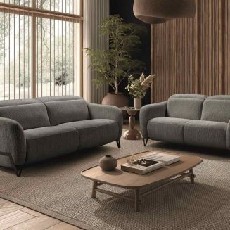 AMSTEN - Ensemble Canapé relax électrique + canapé fixe tissu polyester gris