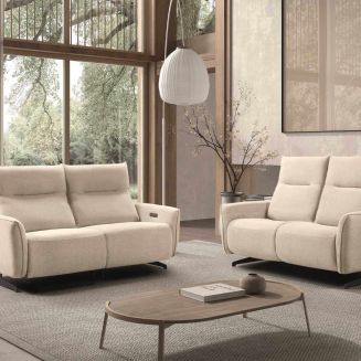 MIRAMAR - Ensemble Canapé relax électrique + canapé fixe tissu polyester beige