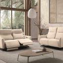MIRAMAR - Ensemble Canapé relax électrique + canapé fixe tissu polyester beige