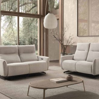 MIRAMAR - Ensemble Canapé relax électrique + canapé fixe tissu polyester gris
