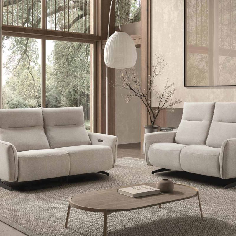 MIRAMAR - Ensemble Canapé relax électrique + canapé fixe tissu polyester gris MIRAMAR - Ensemble Canapé relax électrique + canapé fixe tissu polyester gris