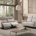 MIRAMAR - Ensemble Canapé relax électrique + canapé fixe tissu polyester gris