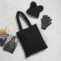 Tote bag noir en imitation fourrure 35x60cm