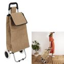 Chariot de courses 2 roues en toile de jute marron avec une poche (H95cm)