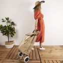 Chariot de courses 2 roues en toile de jute marron avec une poche (H95cm)