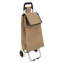 Chariot de courses 2 roues en toile de jute marron avec une poche (H95cm)